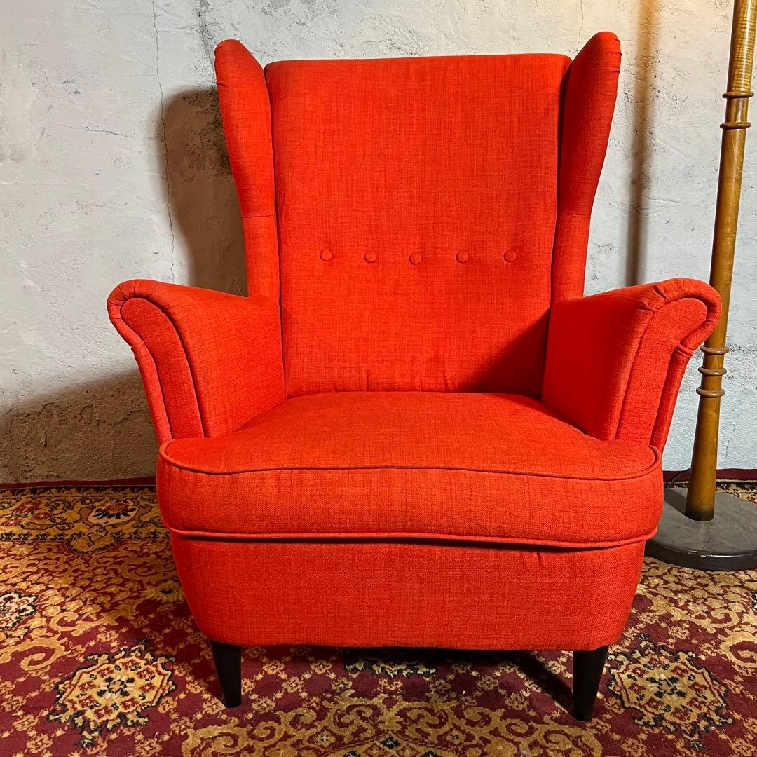 IKEA ストランモン 一人掛けソファ＆オットマンセット（オレンジ）