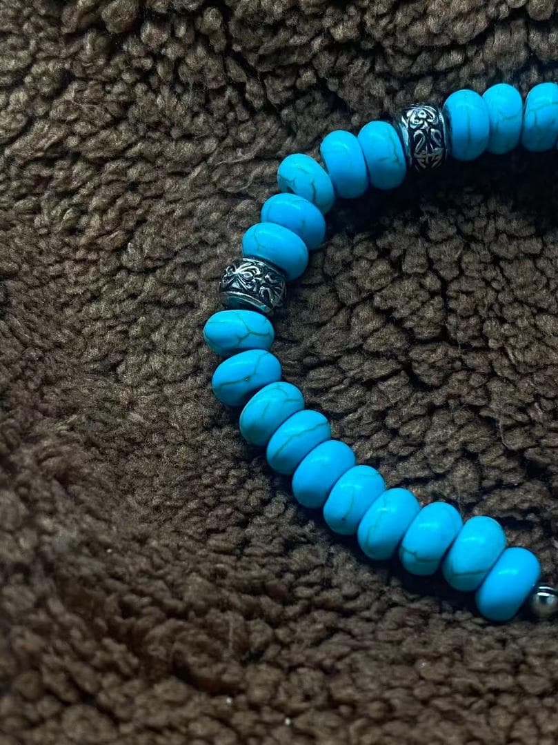 トルコ石風ブレスレット シルバーアクセント ユニセックス ヴィンテージ風