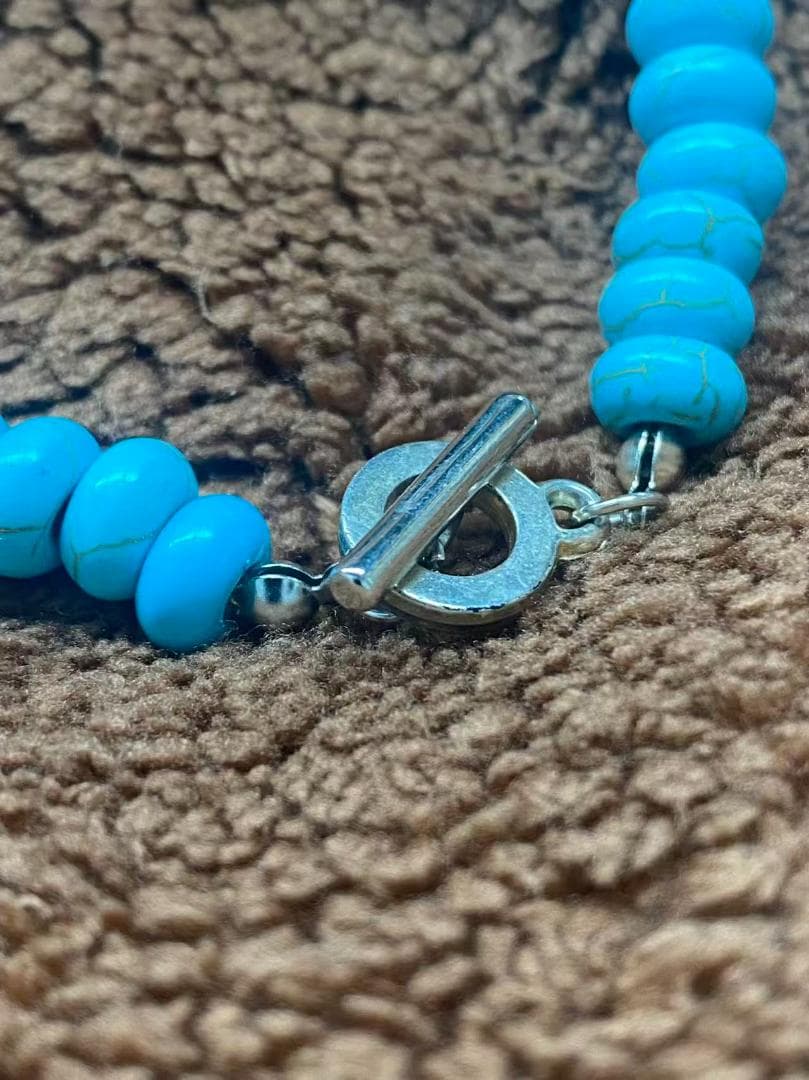 トルコ石風ブレスレット シルバーアクセント ユニセックス ヴィンテージ風