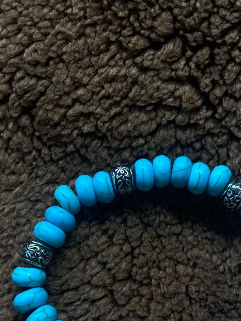 トルコ石風ブレスレット シルバーアクセント ユニセックス ヴィンテージ風