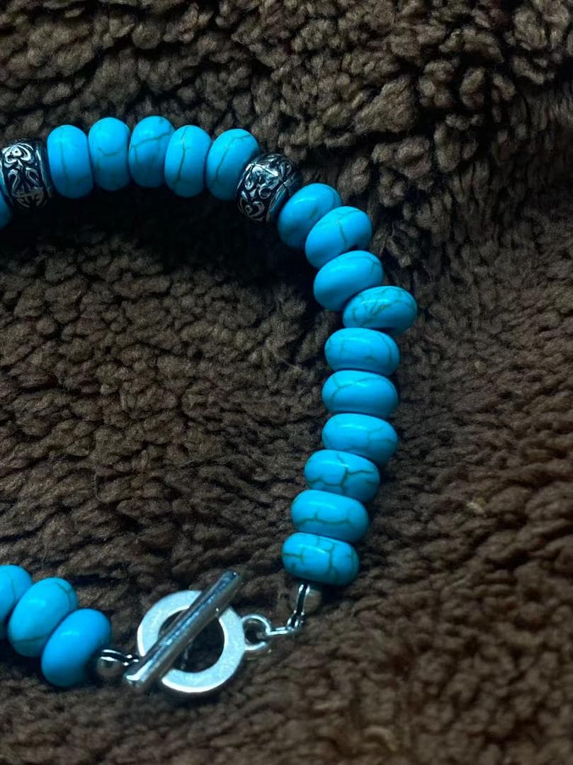 トルコ石風ブレスレット シルバーアクセント ユニセックス ヴィンテージ風