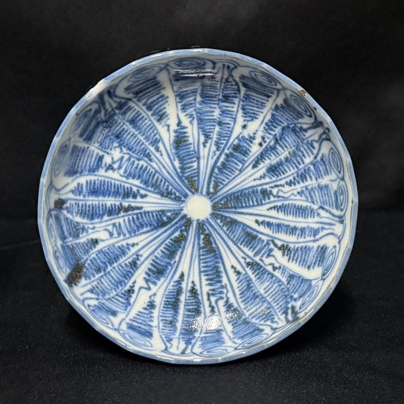 古伊万里 染付 花連文 手塩皿 ④ 3枚組 無傷 完品 江戸期 小皿 豆皿