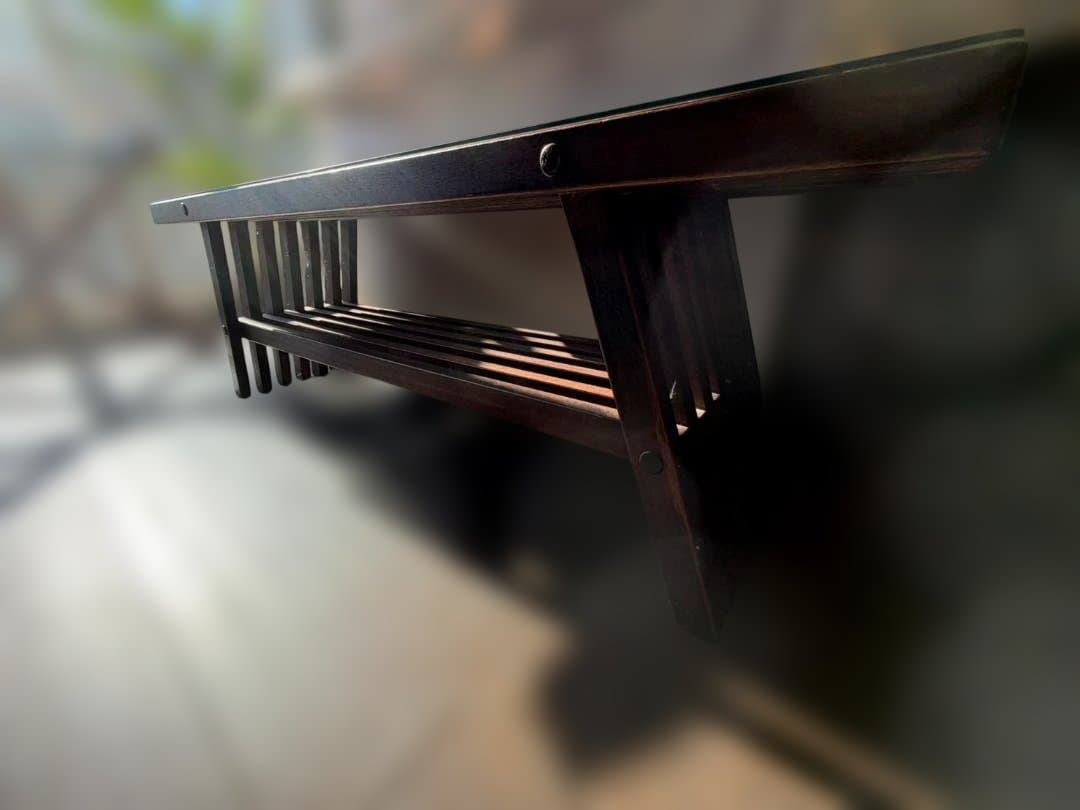 和モダン 木製 ガラステーブル ローテーブル 格子デザイン 古家具 店舗什器