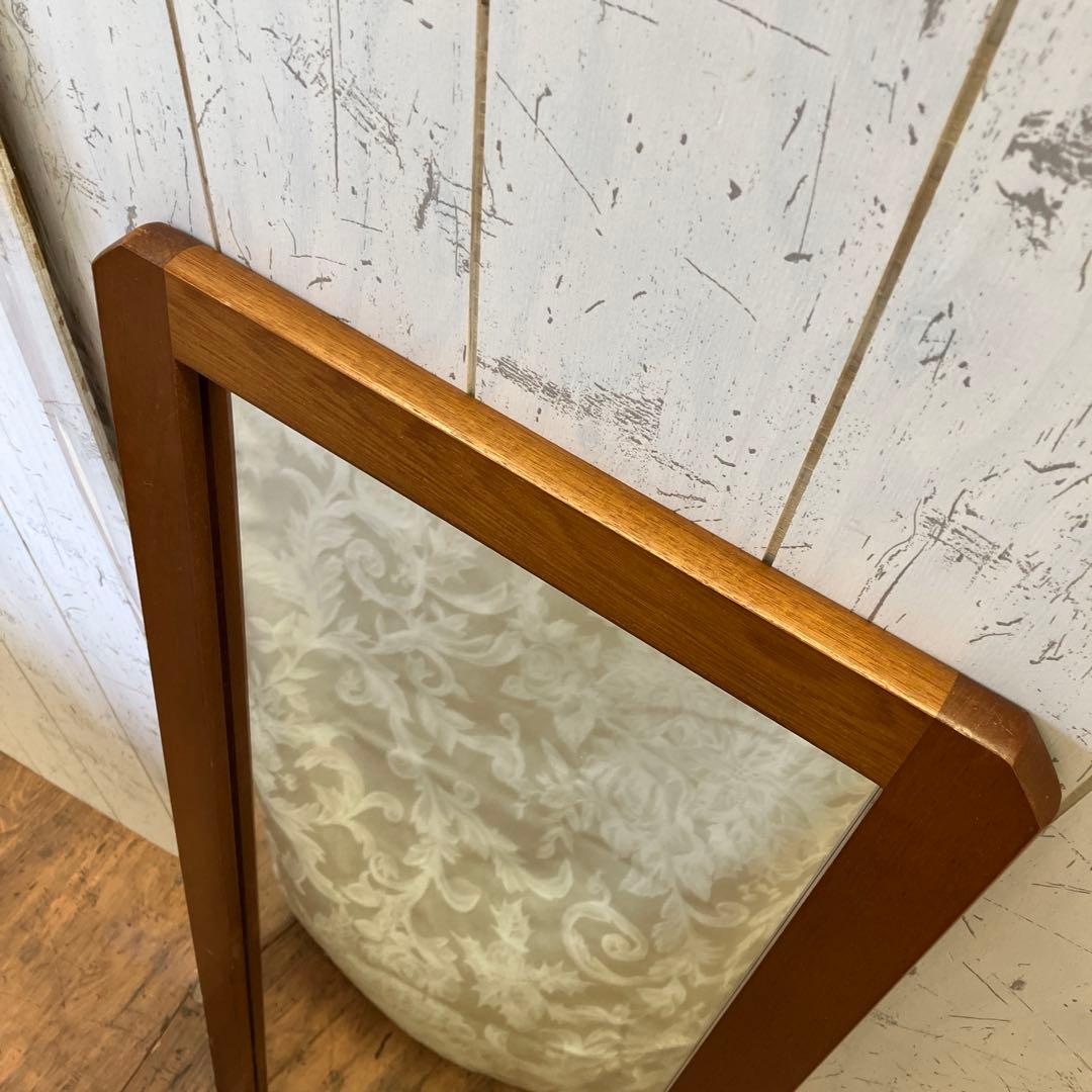 昭和レトロ 木製フレーム 隅切り 壁掛けミラー ウォールミラー 鏡 姿見 ミラー