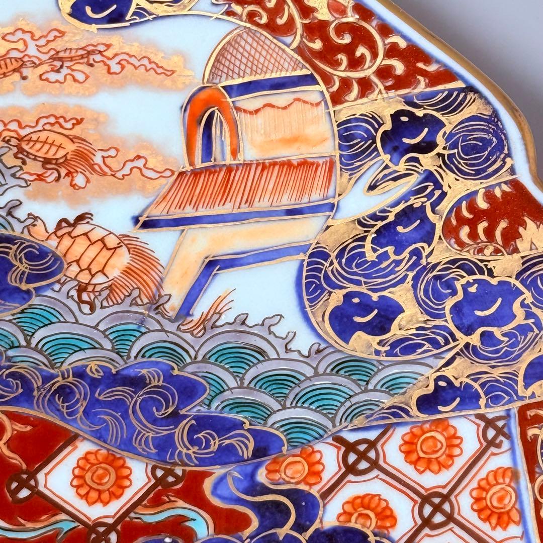 古伊万里 染錦 鳳凰 松竹梅 飛魚 千鳥 八角皿 冨貴長春 超細密技巧 46