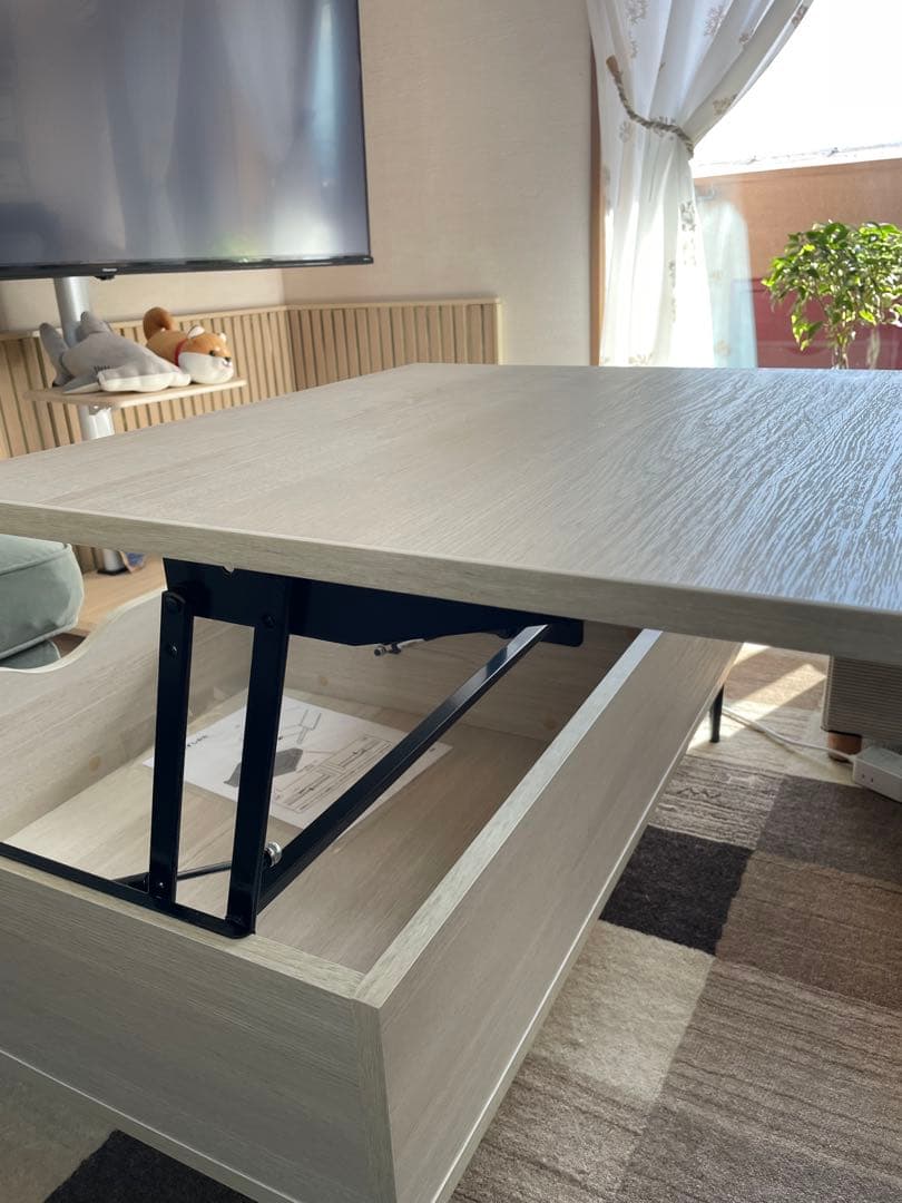 ※交渉可能！！ リフトアップ式センターテーブル ホワイトウォッシュ幅100✖️60