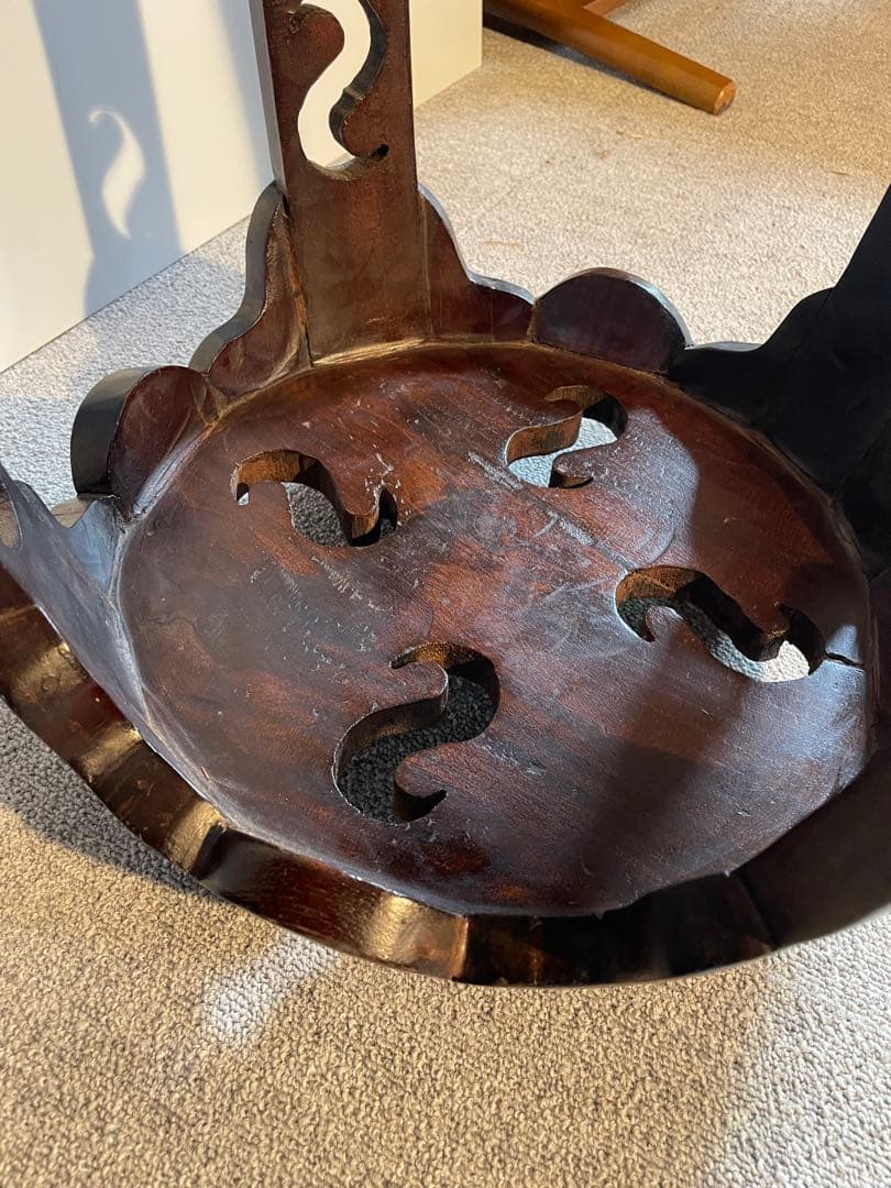 中華風 花台 飾り台 スツール 木製 透かし彫り アンティーク調