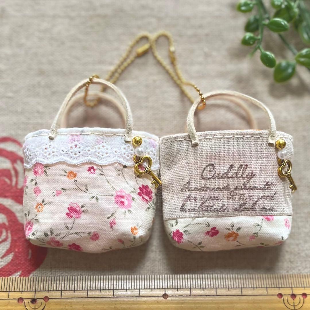 No.2305-52 ミニチュアトートサシェ 香り袋 2個組 アイボリー 小花柄