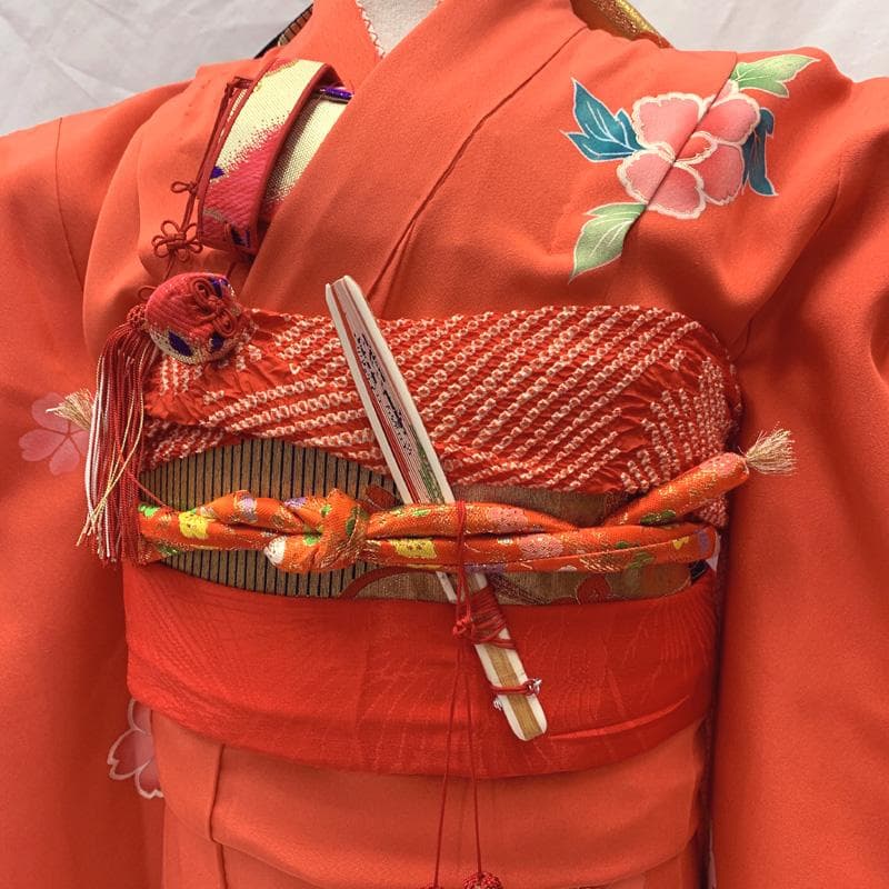 508ag23□七五三 七歳 女児 着物&袋帯&長襦袢 金彩 花車□美品