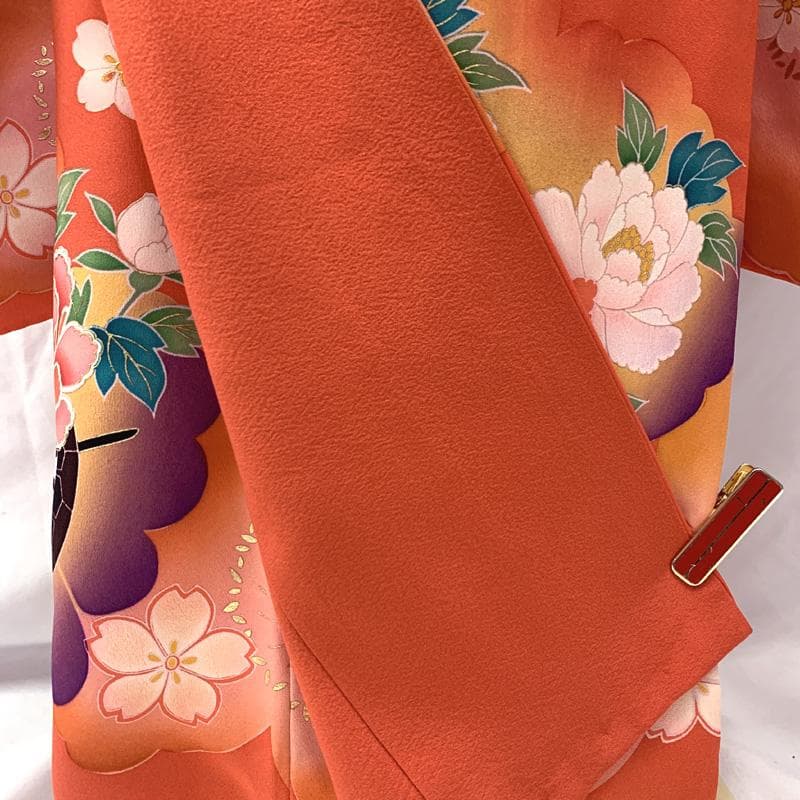 508ag23□七五三 七歳 女児 着物&袋帯&長襦袢 金彩 花車□美品