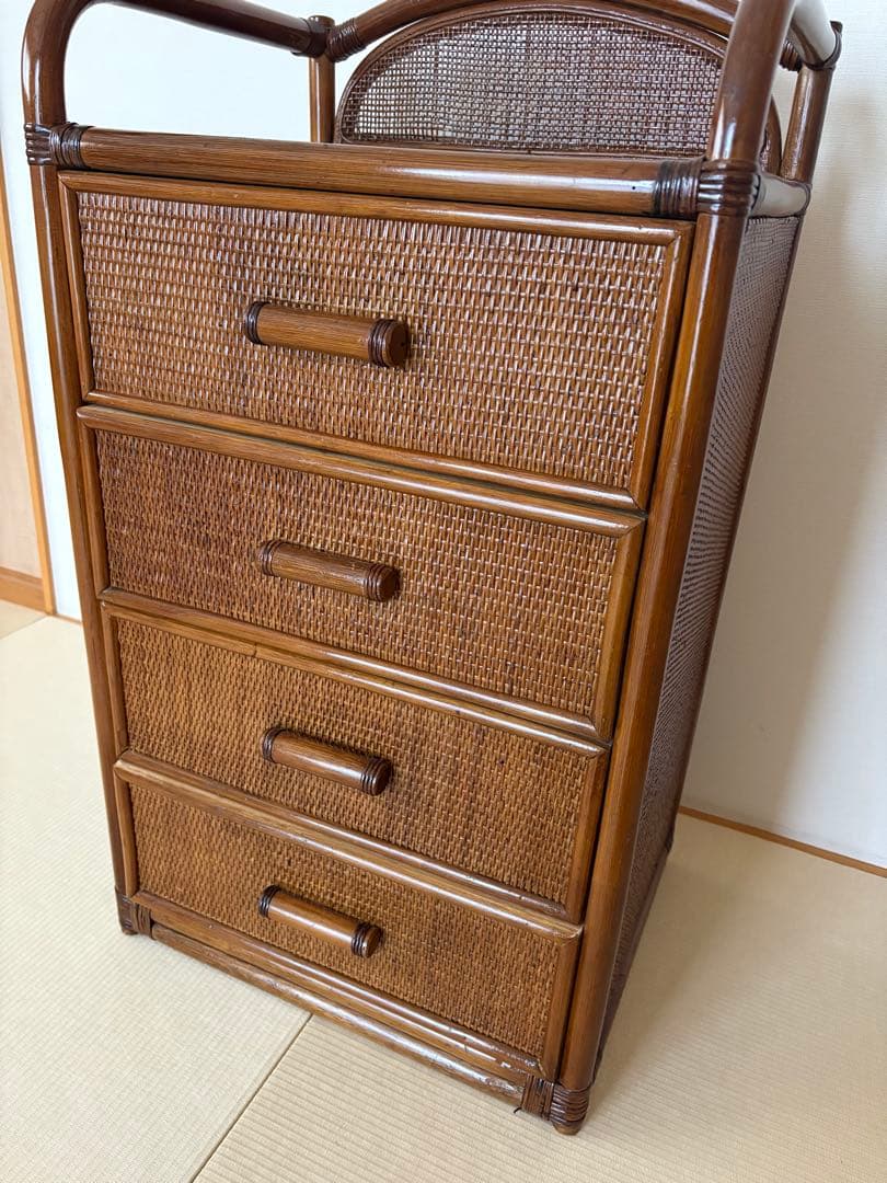 飴色家具 ラタン チェスト 飾り棚 藤 昭和レトロ ジャパンヴィンテージ