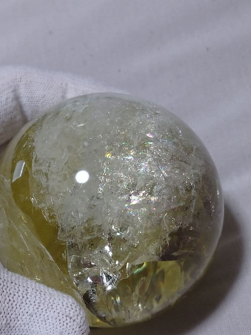 天然石■シトリン■虹(レインボー)入り■丸玉■スフィア■台座付き