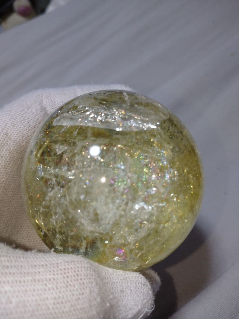 天然石■シトリン■虹(レインボー)入り■丸玉■スフィア■台座付き