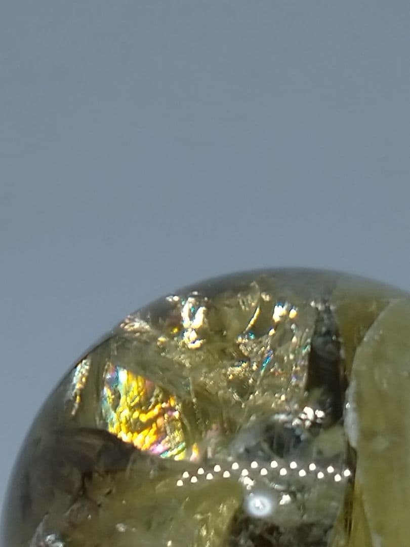 天然石■シトリン■虹(レインボー)入り■丸玉■スフィア■台座付き