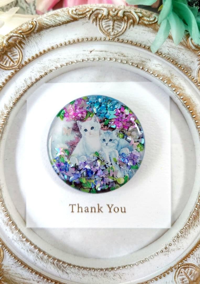 レジン 猫 ヘアゴム ブローチ ポニーフック No.283