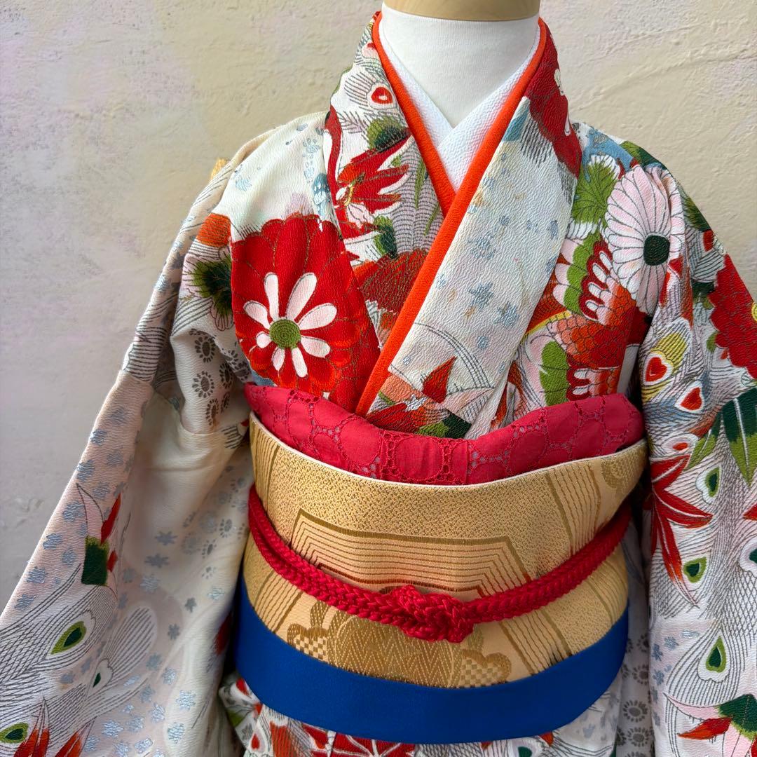 No.k002七五三 7歳 着物 フルセット レトロ花柄 ※シミあり