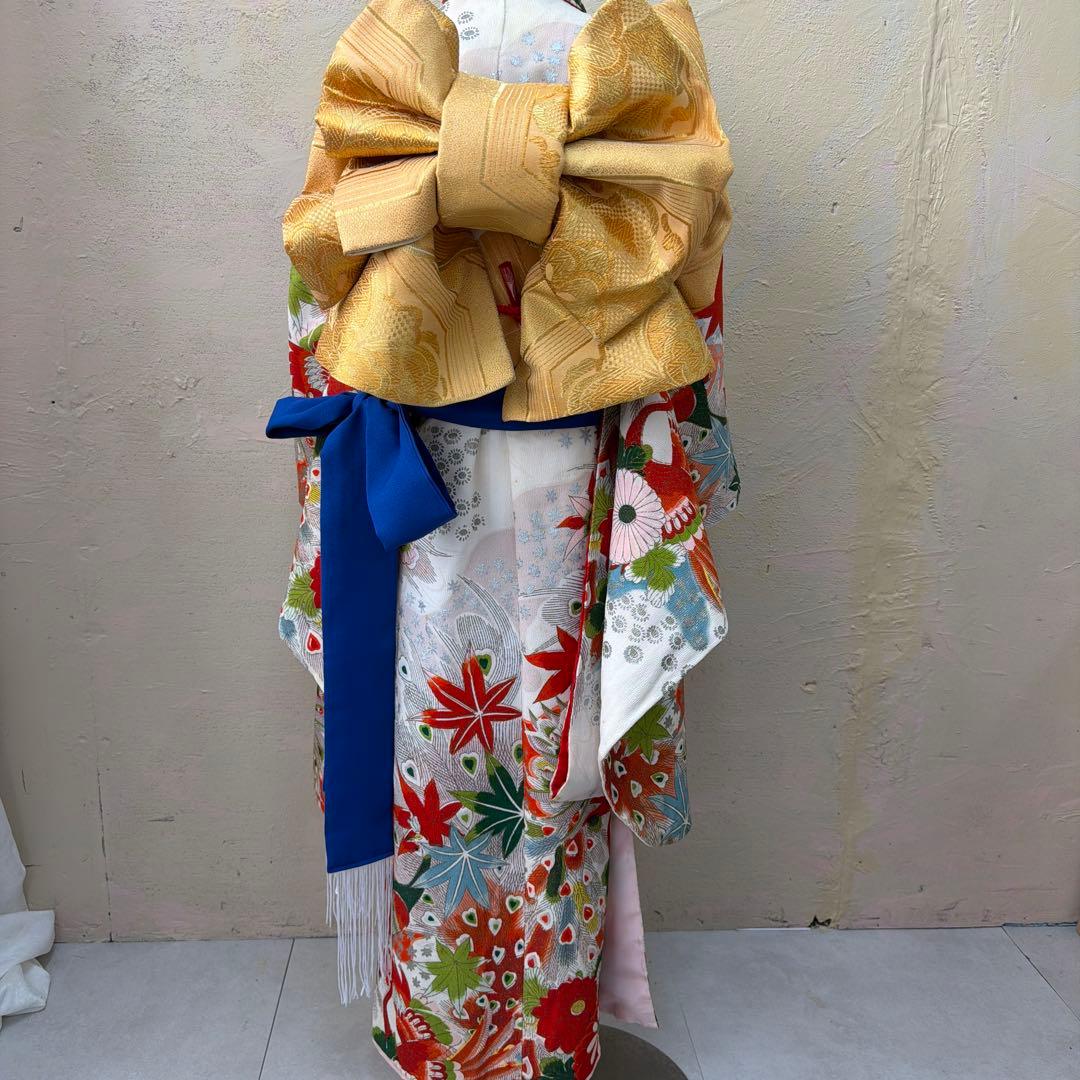 No.k002七五三 7歳 着物 フルセット レトロ花柄 ※シミあり