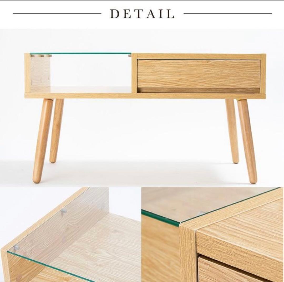 美品✨スタイリッシュ ウッドガラス天板 リビングテーブル