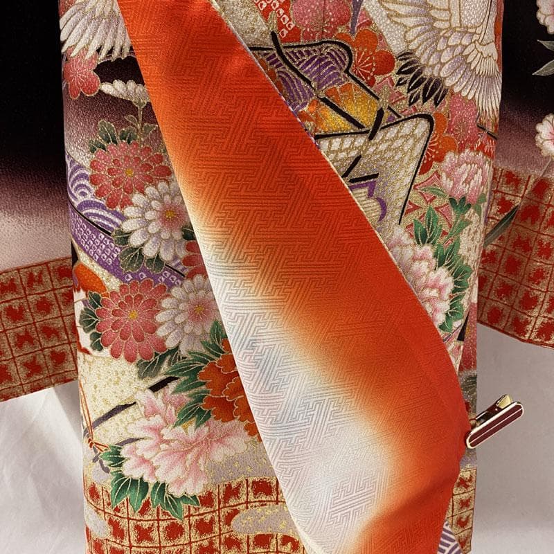 509ag30◎七五三 七歳 女児 着物&袋帯 金彩 枝垂桜 黒◎