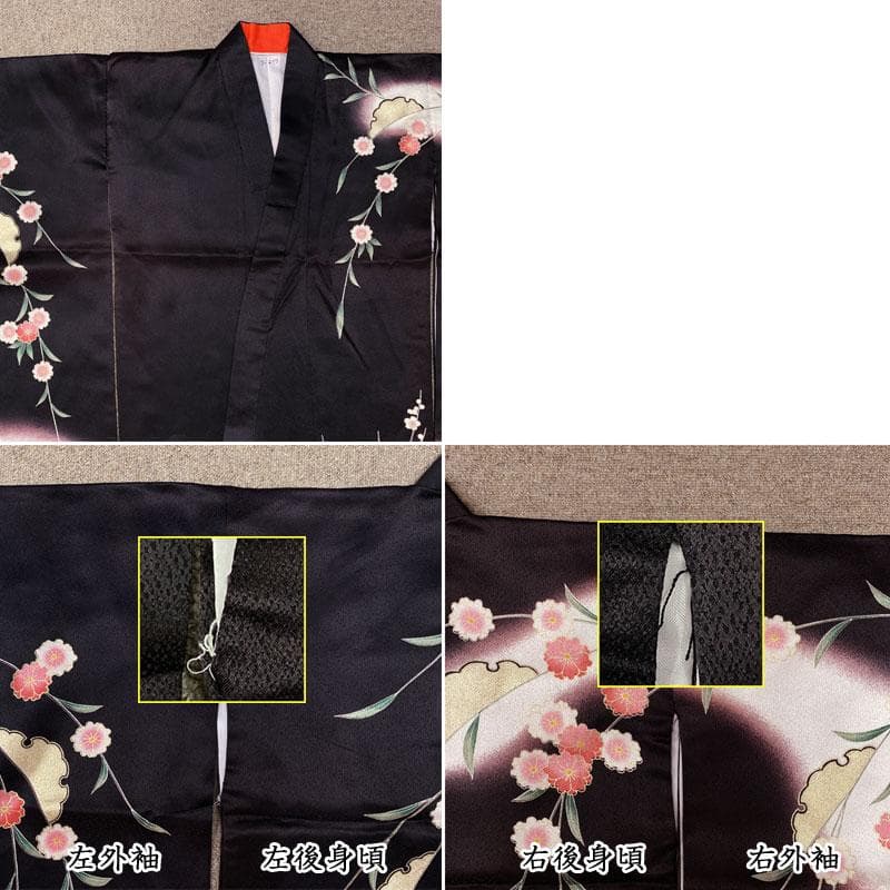 509ag30◎七五三 七歳 女児 着物&袋帯 金彩 枝垂桜 黒◎