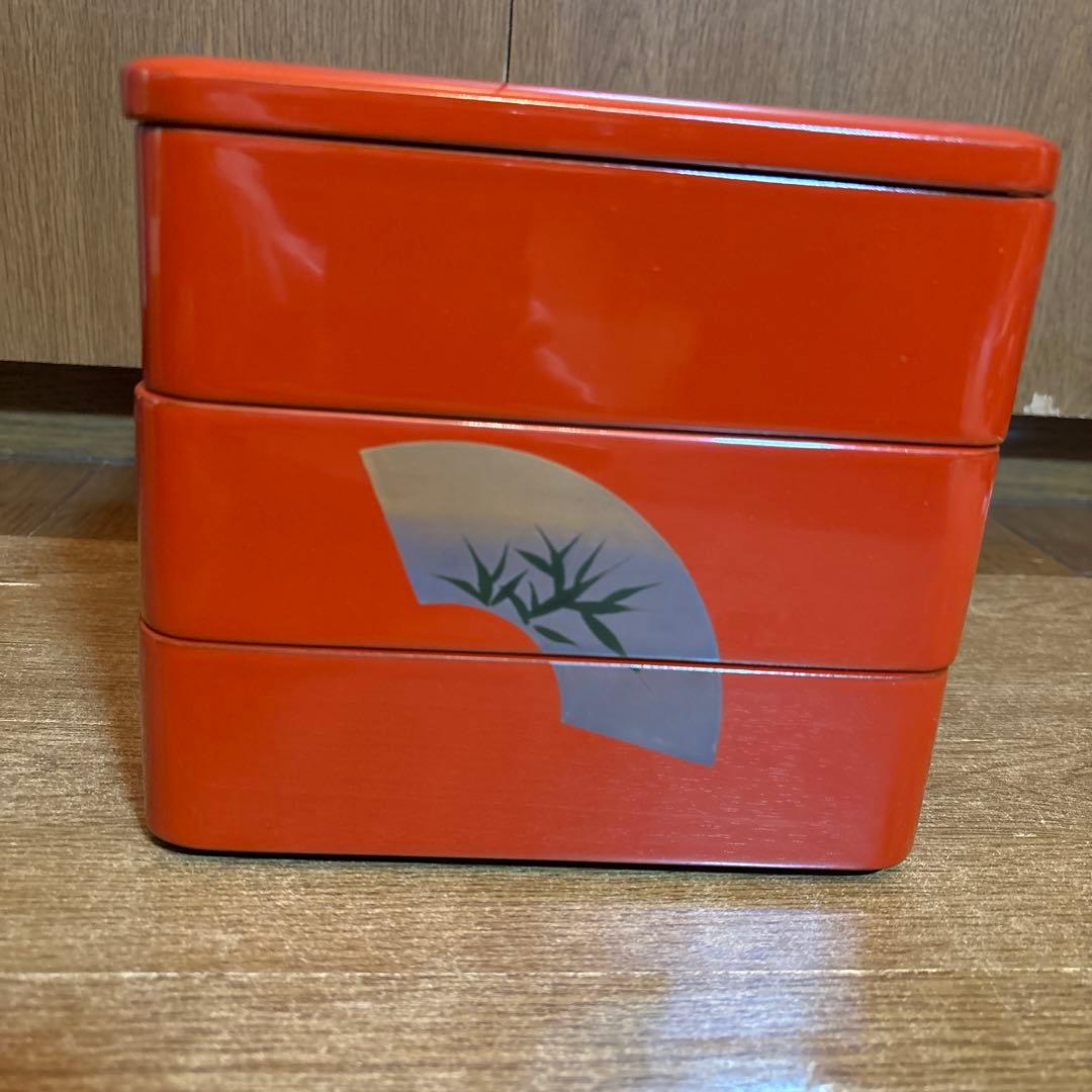 漆塗り　3段重箱　朱　木製