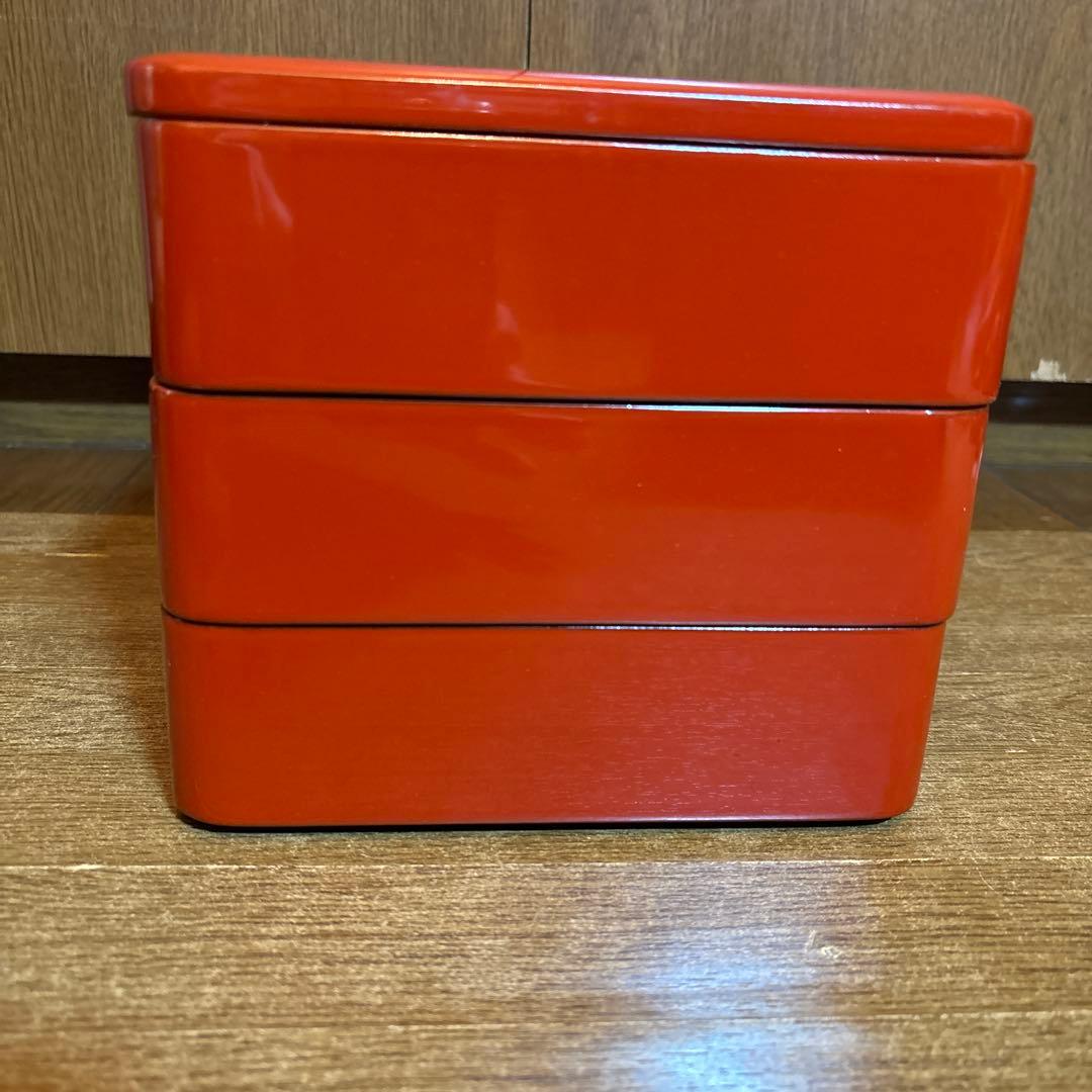 漆塗り　3段重箱　朱　木製