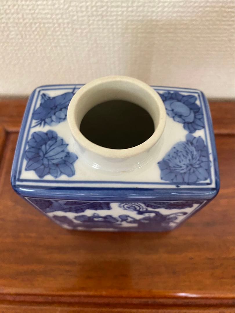 太平天国 青花磁器 文官武将聖母図　茶葉罐 茶壺　蓋欠無傷 古玩 骨董品