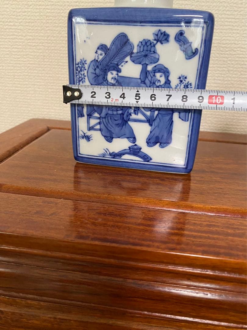 太平天国 青花磁器 文官武将聖母図　茶葉罐 茶壺　蓋欠無傷 古玩 骨董品