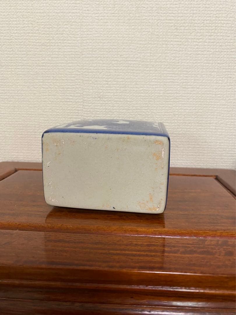 太平天国 青花磁器 文官武将聖母図　茶葉罐 茶壺　蓋欠無傷 古玩 骨董品