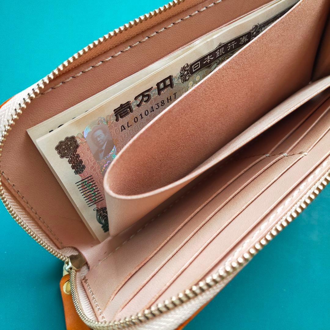 Ｌ字ファスナー　長財布　イタリアンレザー＆栃木レザー