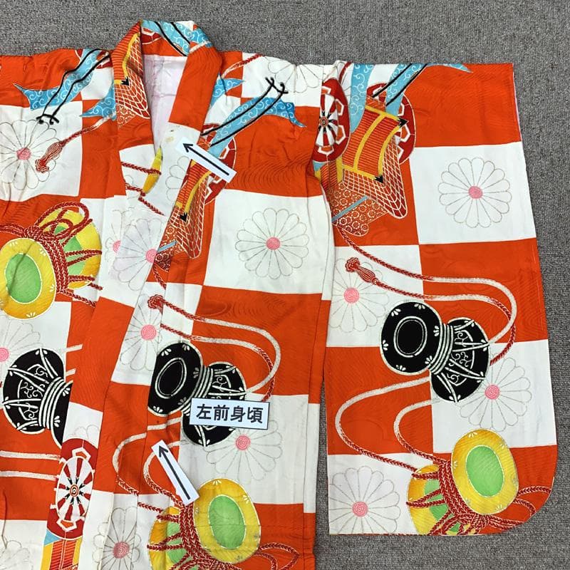 501ag39□七五三 七歳 セミアンティーク風 女児 着物&袋帯 菊 御所車□