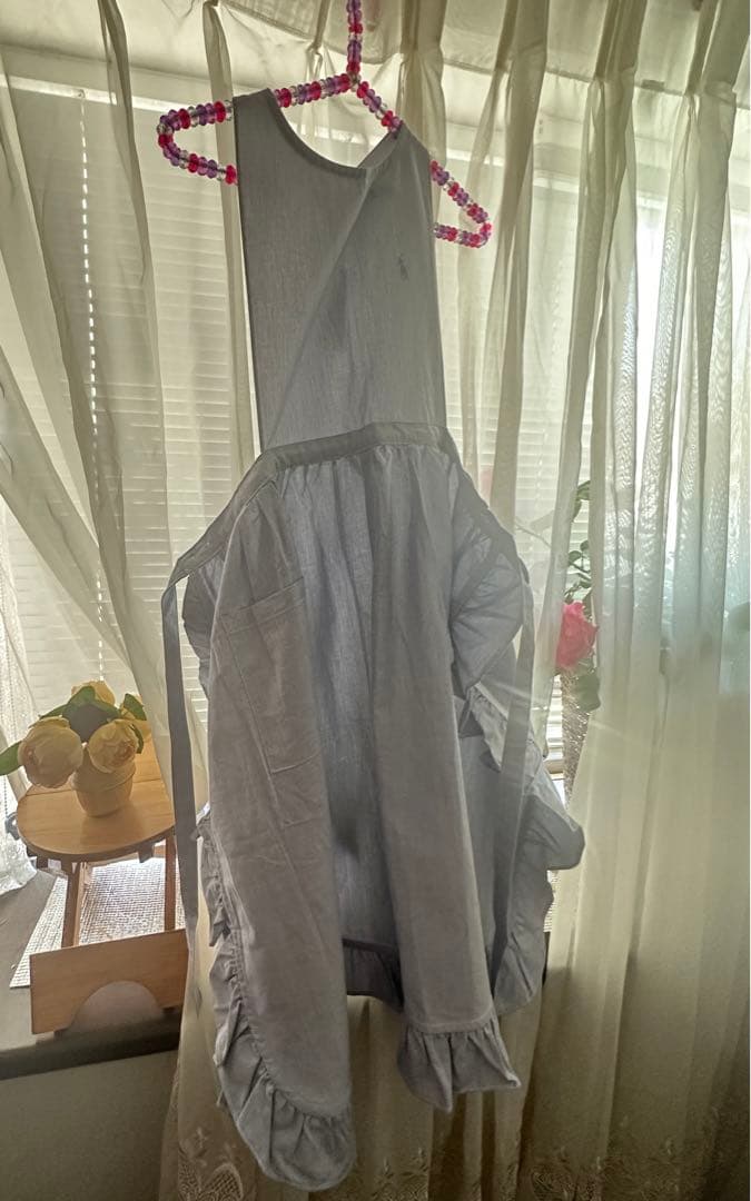 ラルフローレン　フリルエプロン　ブルー　綿100% 　新品