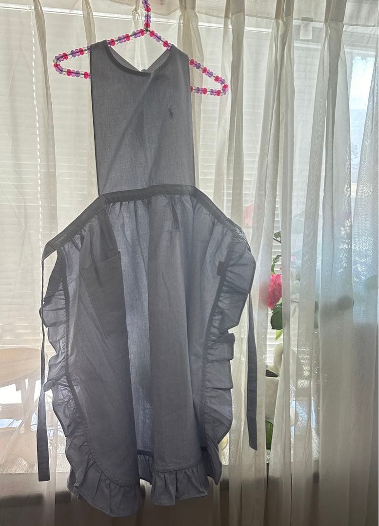 ラルフローレン　フリルエプロン　ブルー　綿100% 　新品