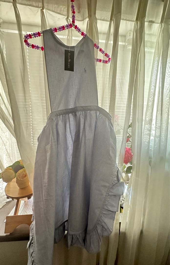 ラルフローレン　フリルエプロン　ブルー　綿100% 　新品