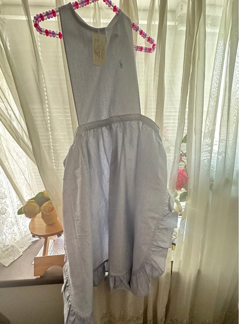 ラルフローレン　フリルエプロン　ブルー　綿100% 　新品