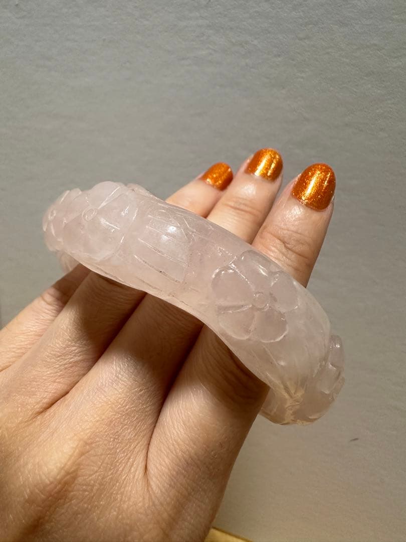 春節祭　希少　梅花朶朶バングル　ローズクオーツバングル