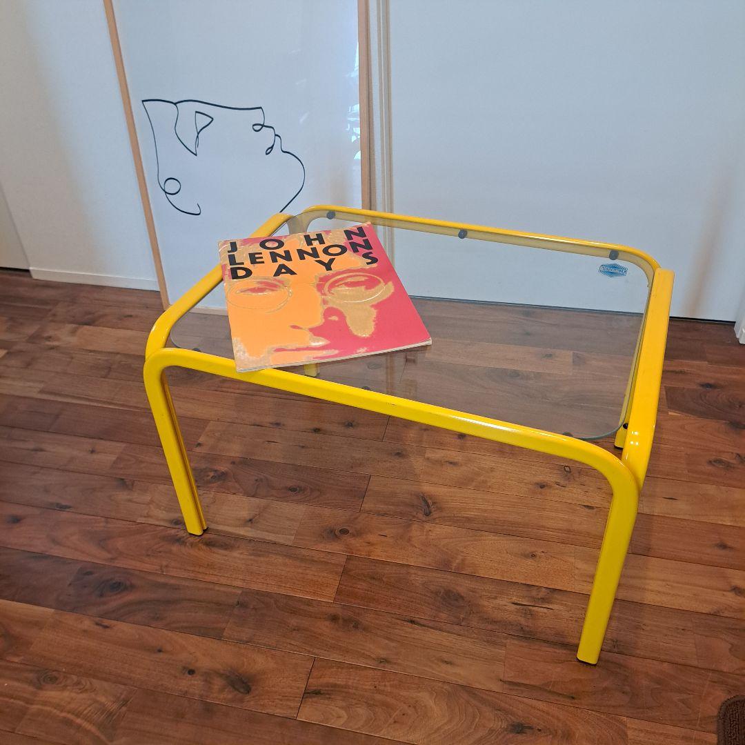 アイアンフレーム ローテーブル ガラストップ レトロポップ ポストモダン