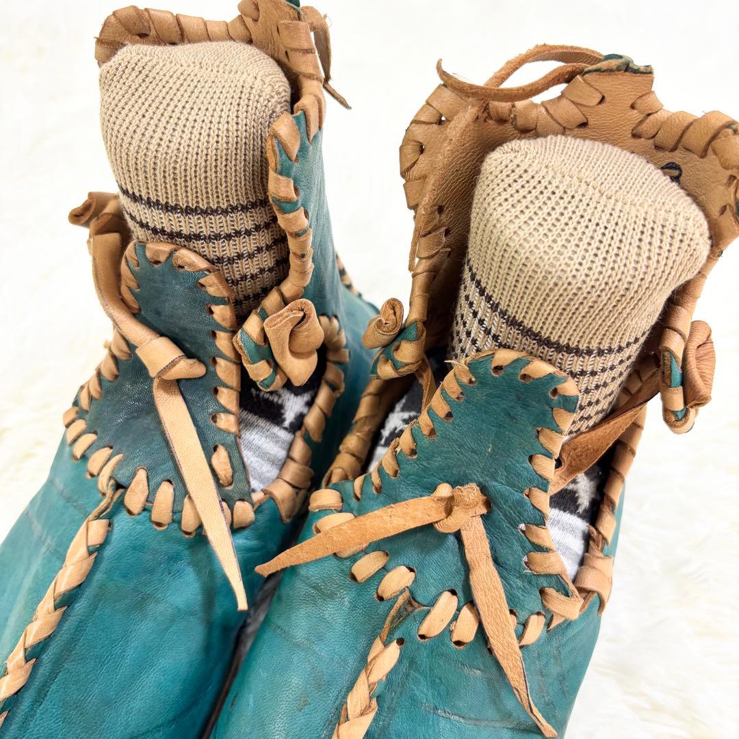 アトラスブーツ レザー製緑色シューズ サイズ43 モロッコ 27.0cm 民族靴