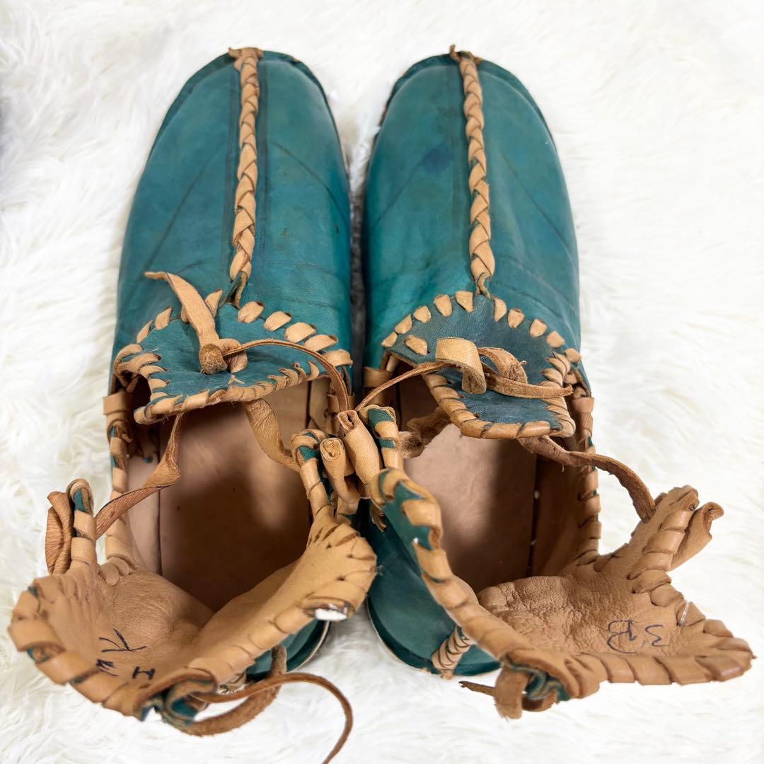 アトラスブーツ レザー製緑色シューズ サイズ43 モロッコ 27.0cm 民族靴