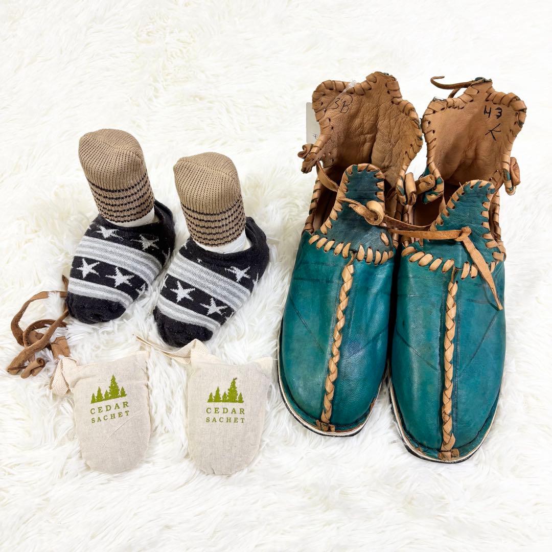 アトラスブーツ レザー製緑色シューズ サイズ43 モロッコ 27.0cm 民族靴