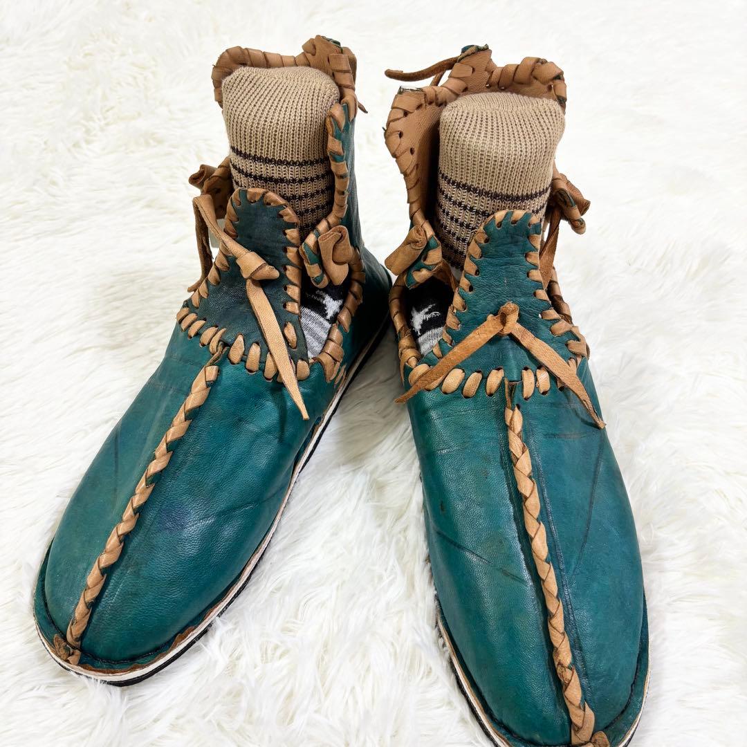 アトラスブーツ レザー製緑色シューズ サイズ43 モロッコ 27.0cm 民族靴