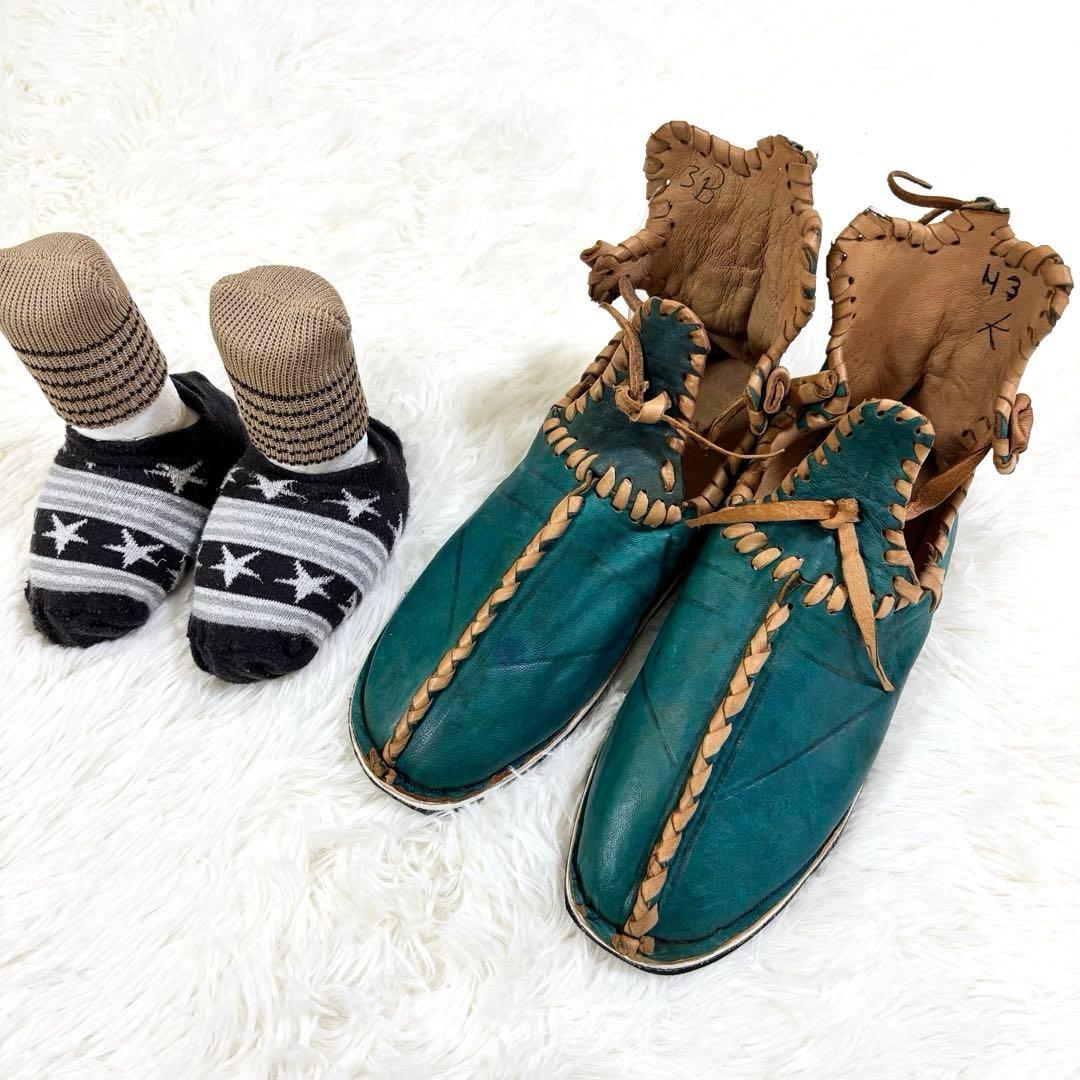 アトラスブーツ レザー製緑色シューズ サイズ43 モロッコ 27.0cm 民族靴