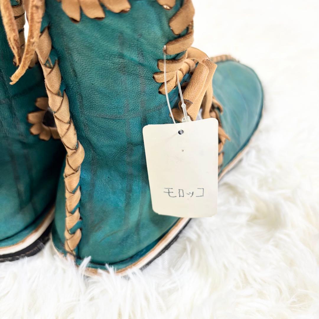 アトラスブーツ レザー製緑色シューズ サイズ43 モロッコ 27.0cm 民族靴