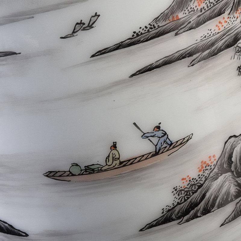 中国　居仁堂製款　山水人物文　盤口瓶　V　R9257