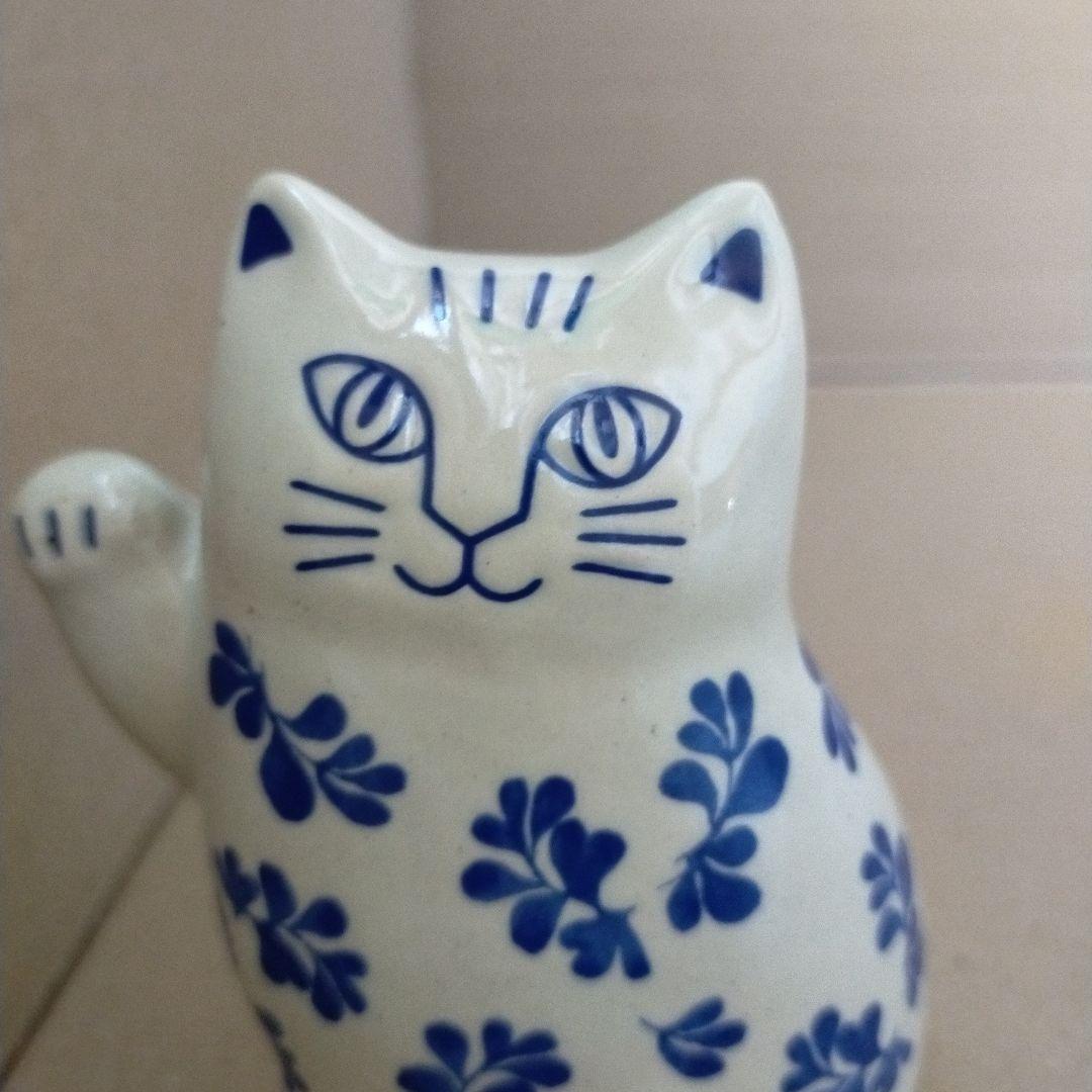 リサラーソン まねくねこ 大 ブルー 陶器 まねくねこのこ