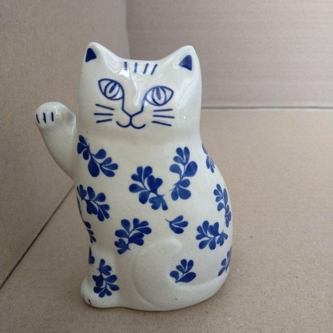 リサラーソン まねくねこ 大 ブルー 陶器 まねくねこのこ