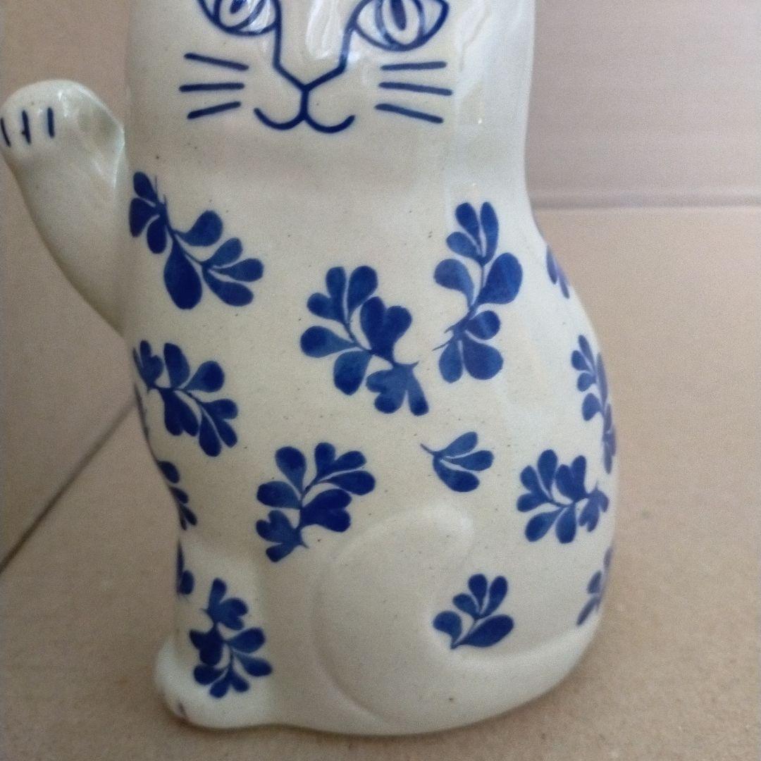 リサラーソン まねくねこ 大 ブルー 陶器 まねくねこのこ