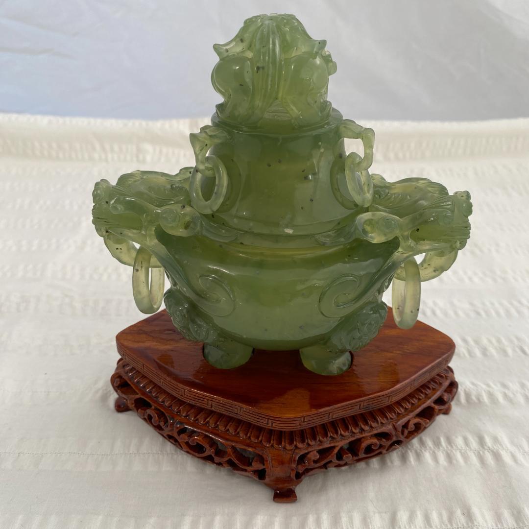 翡翠（ヒスイ）天然石 新山玉炉 龍の香炉 81年ポートピア天津物産展