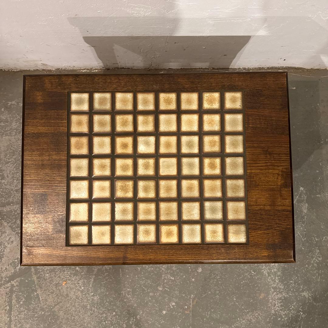 ヴィンテージ　木製サイドテーブル　　タイル天板