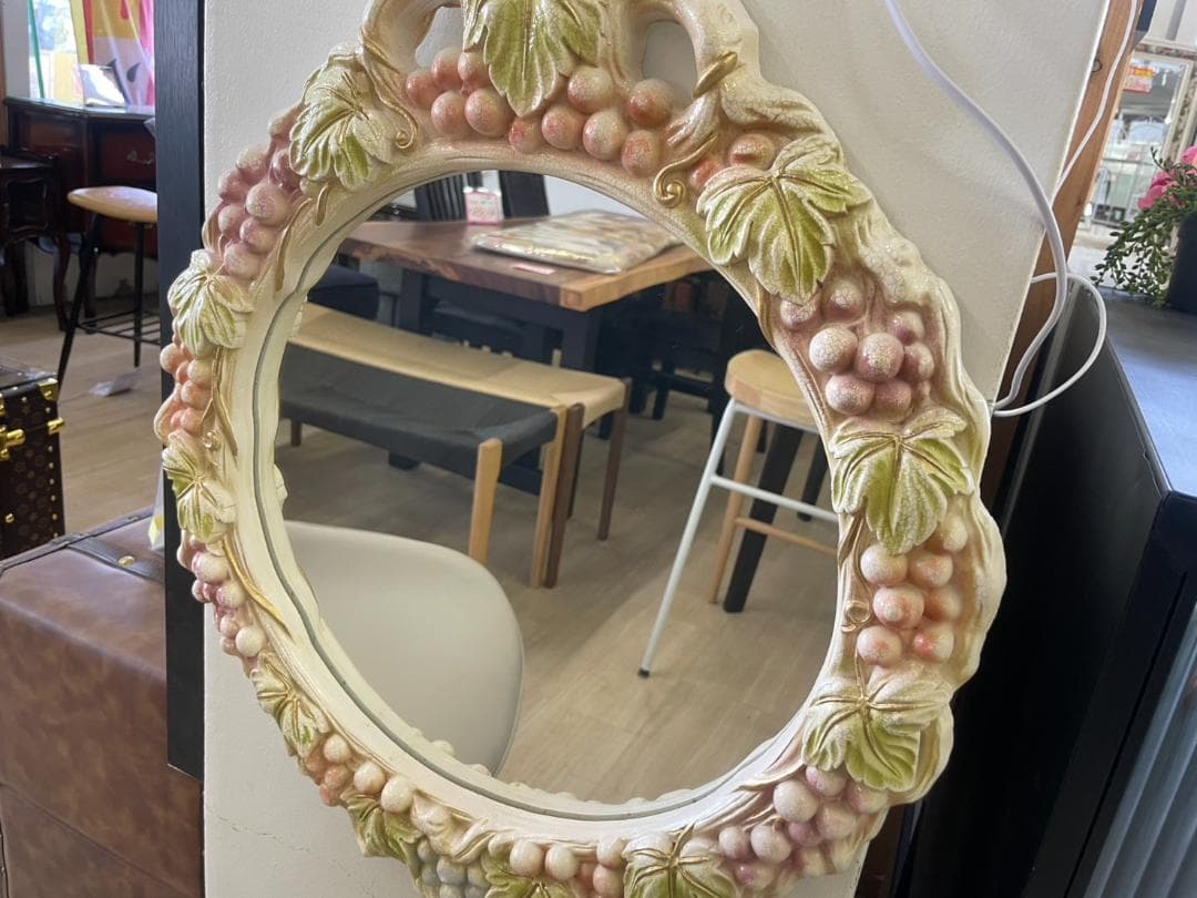 ロココ　グレープ　ミラー　鏡　壁掛ミラー　アンティーク　ベルサイユ　宮殿　ピンク